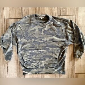 Express Women's Olive & Gray Camo Crewneck Sweater